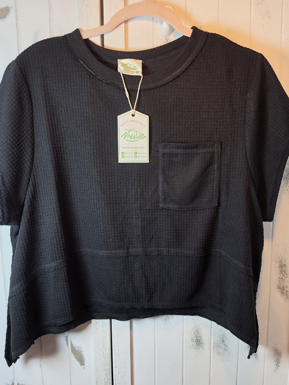 New In Black Waffle-Knit Pocket Tee